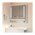 Ayarlanabilir Üç Renkli Işıklar ve Buğu Önleyici Özellikli Modern Duvara Monte Ayna İlaç Dolabı 80cm Banyo Vanity Depolama Çözümü Beyaz