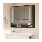 Ayarlanabilir Üç Renkli LED Işıkları ile Modern Duvara Monte Ayna İlaç Dolabı Banyo Vanity için Buğu Önleyici Parlaklık Kontrolü 80cm - Siyah Kaplama
