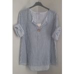 AYASOFYA OTANTIK Kadın Italyan Beyaz Çizgili 3/4 Kollu Oversize Salaş %100 Pamuk Bluz Tunik