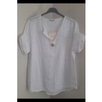 AYASOFYA OTANTIK Kadın Italyan Beyaz Düğme Detaylı 3/4 Kollu Oversize Salaş %100 Pamuk Bluz Tunik