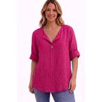AYASOFYA OTANTIK Kadın Italyan Fuşya Düğme Detaylı 3/4 Kollu Oversize Salaş %100 Pamuk Bluz Tunik
