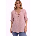 AYASOFYA OTANTIK Kadın Italyan Pudra Düğme Detaylı 3/4 Kollu Oversize Salaş %100 Pamuk Bluz Tunik
