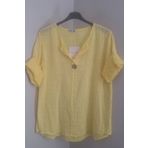 AYASOFYA OTANTIK Kadın Italyan Sarı Çizgili 3/4 Kollu Oversize Salaş %100 Pamuk Bluz Tunik