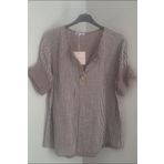 AYASOFYA OTANTIK Kadın Italyan Vizon Çizgili 3/4 Kollu Oversize Salaş %100 Pamuk Bluz Tunik