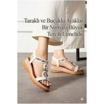 Ayax Beyaz Tek Bant Halka Taş Bağcık Aksesuarlı Günlük Kadın Sandalet