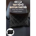 AYAZGRUP 2'Lİ LÜKS ORTOPEDİK TAY TÜYLÜ SİYAH DESENLİ OTO BOYUN YASTIĞI