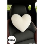 AYAZGRUP Lüks Beyaz Peluş 1 Adet Kalp Şekilli Oto Boyun Yastığı Hediyelik – Yumuşacık Konfor