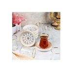 AYBABA STORE Çay Bardağı Seti Çay Takımı Otantik Yaldızlı Damla Desenli 6 Kişilik 12 Parça 85665599854485