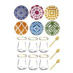 AYBABA STORE Otantik Morocco Renkli Tabaklı Yaldızlı Çay Bardağı Seti 6 Kişilik 869855698552358AYBABASTORE