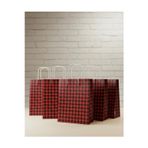 Aybaş Kağıtçılık 1.Kalite 25X31 Cm(25Adet)Büyük Boy Siyah/Kırmızı Ekose Kraft Kağıt Çanta,Hediye Poşeti,Hediye Paketi