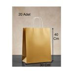 Aybaş Kağıtçılık 1.Kalite 30X40 Cm ( 20 Adet ) Büyük Boy Gold Renkli Kraft Kağıt Çanta, Hediye Paketi, Hediye Poşeti