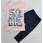 Aybeyce SO ME Baskılı Kız Çocuk Tshirt-Tayt Takım 9-12 Yaş Pembe - 9 Yaş - Pembe - Lacivert
