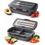 AY&ÇA Home Taşınabilir Yemek Kabı Lunchbox Diyet, Okul Beslenme Kutusu Saklama Kabı Çatal Kaşıklı Sefer Tası - Gri - Kaşık çatal