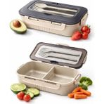 AY&ÇA Home Taşınabilir Yemek Kabı Lunchbox Diyet, Okul Beslenme Kutusu Saklama Kabı Çatal Kaşıklı Sefer Tası - Krem - Kaşık çatal