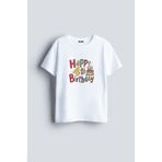 AYDESİGN Kişiye Özel Doğum Günü Happy Brithday 4 Yaş Baskılı %100 Pamuklu Kumaş Beyaz Tişört
