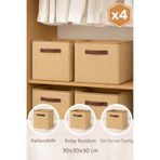 aydev home collection 4'lü Doğal Jüt Kumaş Dolap İçi Düzenleyici Kutu 30x30x30 cm Katlanabilir Çok Amaçlı Saklama Kutusu