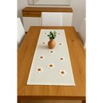 aydev home collection Papatya Desenli Punch Panç Nakışlı Keten Runner Masa Örtüsü 40 x 110 cm