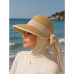 Aydın Şapkacınız Kadın Premium Hasır Şapka Arkadan Ayarlanabilir Cırtlı Tesettüre Uygun Yazlık Güneş Şapkası - Standart - Bej