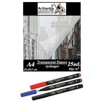 Aydinger Kagidi A4 83 Gr 25'Li 1 Paket Eskiz Kagidi Lineplus Asetat Kalemi S 0.3 Siyah Kirmizi Mavi