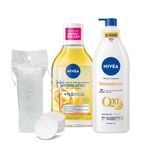 Aydınlatıcı Micellar Makyaj Temizleme Suyu 400ML ve Q10 Sıkılaştırıcı Vücut Losyonu, Pamuk Hediyeli