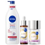 Aydınlatıcı ve Nemlendirici Cilt Bakım Seti, Serum 30ml, Tonik 100ml ve Vücut Losyonu 400ml