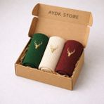 AYDK Unisex Geyik Kutulu Nakışlı Yazlık Kışlık 3 Çift Pamuklu Soket Çorap Seti - Çok Renkli - 36 - 44