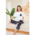 Aydoğan Kadın Beyaz Benekli Viskon Kumaş Pijama Takımı L Beyaz