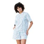 Aydoğan Kadın Beyaz Turkuaz Çizgili Çiçek Desenli%100 Pamuk Şort Pijama Takımı L Desenli