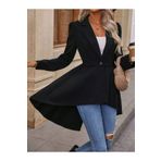 Aydoganticaret44 Kadın Uzun Kollu Yakalı önden Düğmeli Uzun Atlas Blazer Ceket