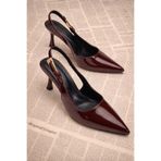 AYENDE MODA Kadın Bordo Rugan Tokalı Sivri Şık Topuklu Stiletto Ayakkabı