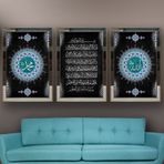 Ayetel Kursi-3 Temalı Aynalı Çerçeveli 3 lü Kanvas Tablo Seti 150x70 cm SETS0020