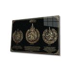 Ayetel Kürsi, Felak ve Nas Suresi Dini Islami Cam Tablo, Ev Ofis Duvar Dekoru Hediyelik Büyük Tablo - 110 x 70 - Gold