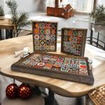Aygen Creative Art Ahşap El Yapımı 3 Lü Tepsi Takım Seramik Yüzey Üzeri Dekoratif Desen Masif Çam Ağacı Handmade - AHŞAP EL YAPIMI 3LÜ TEPSİ TAKIM SERAMİK YÜZEY DEKORATİF DESEN MASİF ÇAM AĞACI AHŞAP
