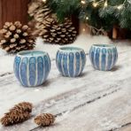 Aygen Creative Art Handmade Dekoratif Çini Mum 3lü Takım Yuvarlak Tasarım Hediyelik Çizgi Desen Mavi - HANDMADE DEKORATİF ÇİNİ MUM YUVARLAK TASARIM HEDİYELİK ÇİZGİ DESEN MAVİ
