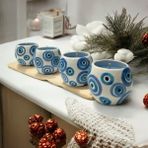 Aygen Creative Art Handmade Dekoratifçini Mum 4 Lü Takım Hediyelik Yuvarlaktasarım Nazar Desen Çini Mum - HANDMADE DEKORATİF ÇİNİ MUM 4 LÜ YUVARLAK TOMBUL TASARIM NAZAR DESEN ÇİNİ MUM