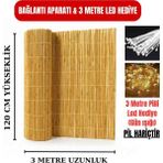 Ayghome - 120X300 cm Doğal Kamış Hasır Çit - 3 Metre Pilli LED Işık ve Bağlantı Aparatı Hediyeli - Misina Örgülü Balkon Bahçe Gölgelik