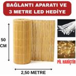 Ayghome 50X250 cm Doğal Hasır Kamış Çit + 3 Metre LED Işık + Bağlantı Aparatı Seti - Balkon Bahçe Tam Takım
