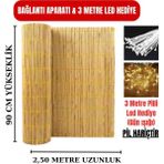 Ayghome - Doğal Kamış Hasır Çit 90X250 cm (2.5 Metre) + LED Işık & Bağlantı Aparatı - Misina Dokuma Balkon Çiti Gölgelik