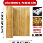 Ayghome - Doğal Kamış Hasır Çit 90X300 cm + LED Aydınlatma ve Montaj Seti - Bahçe Balkon Gizlilik Gölgeliği (Misina Dokuma)