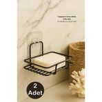 AYGÖREN HOME 2 Adet Paslanmaz Metal Katı Sabunluk Güçlü Yapışkanlı Kare Sabunluk