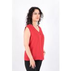 Ayhan 81954 Kadın Broş Detaylı V Yaka Kolsuz Bluz