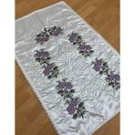 Ayhan Ayhanhomekrem*lila Çeyizlik Kaneviçe Işleme Nakışlı Saten Seccade - 70 x 120 cm - Krem - Gül Kurusu