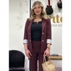 Ayhan Kadın Düğme Detaylı Kolları Manşetli Cepli Blazer Ceket - S - Bordo