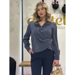 Ayhan Önü Detaylı,broşlu,düğmeli,katlamalı Kol Gömlek - Mavi - S