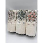 ayhanhome 3 Adet Kadife Lüks Fransız Güpür Işlemeli Kutulu Çeyizlik 50X90 El ve Yüz Havlusu - 50 x 90 cm - Bej
