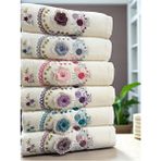 ayhanhome 3D El Işleme Çiçek Nakışlı 6 Adet 50X90 El Yüz Havlu Seti - 50 x 90 cm - Ekru