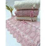 ayhanhome 4 Lü Kadife Güpürlü Havlu Seti - Krem - Pembe - 50 x 90 cm