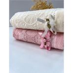 ayhanhome 50 x 90 cm 2'Li Pamuklu Dantelli Güpürlü Fiyonklu Çeyizlik El Ve Yüz Havlusu - Renkli - 50 x 90 cm