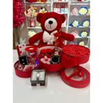 Ayı Evreni Büyük Peluş Ayılı Kat Kat Romantik Hediye Kutusu Kırmızı | Kar Küresi, Çelik Takı Seti, Saat, Peluş Ayıcık | Sevgiliye, Anneye, Doğum Günü, 14 Şubat, Yıldönümü
