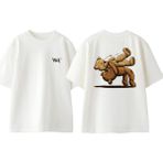 Ayı Kavga Tasarım Sırt Baskılı Pamuk Beyaz Oversize T-Shirt - XL